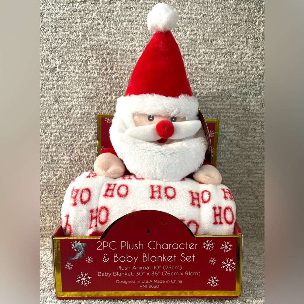 Manhattan Kids 2pc Plush Santa & Ho Ho Ho Baby Blanket Set